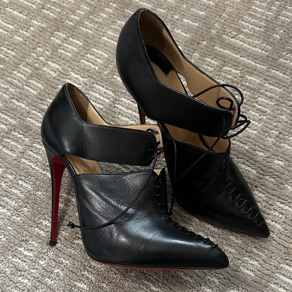 Christian Louboutin Black Lace-Up Stiletto Heels